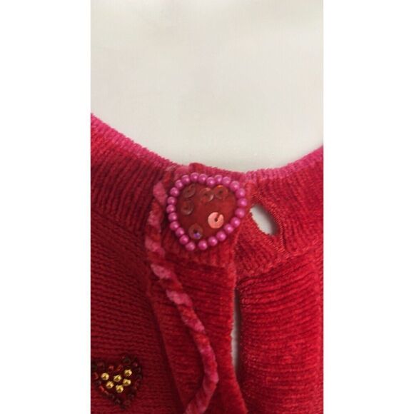 The Quacker Factory Valentine Cardigan Sweater Beaded Hearts Red/Pink Medium - Picture 8 of 16